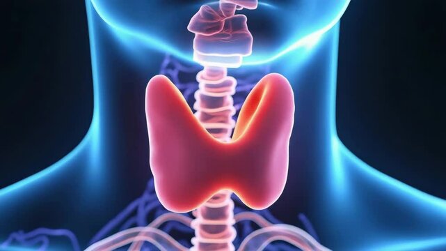 Metabolic disorders concept ,Thyroid gland anatomy neck endocrine system medical illustration glowing organ health biology