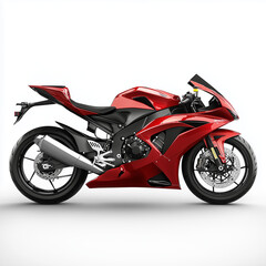 Red sport motorcycle side view on white background