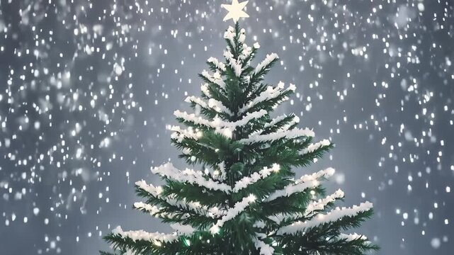 Christmas fir covered in twinkling white lights