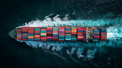 Aerial top view of cargo container business ship, global express in the ocean, logistic freight shipping and transportation, container cargo maritime ship .