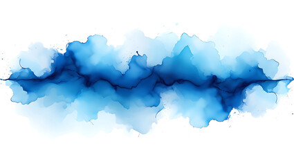 Obraz premium Abstract blue ink wash painting, flowing design, horizontal format, white background, artistic texture, fluid art, modern design element, creative backdrop,