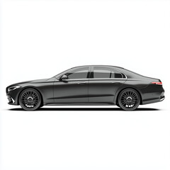 Fototapeta premium Black luxury sedan side view on white background