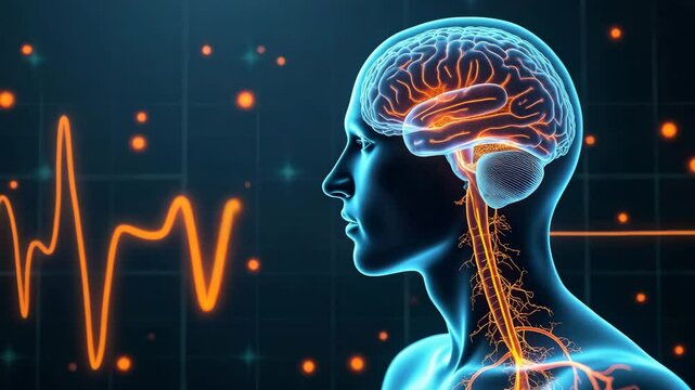 Metabolic disorders concept ,Human brain nervous system pulse signal glowing neural pathways medical technology showing neural