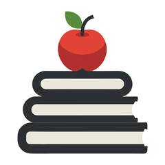 books stack with apple flat style icon white background.