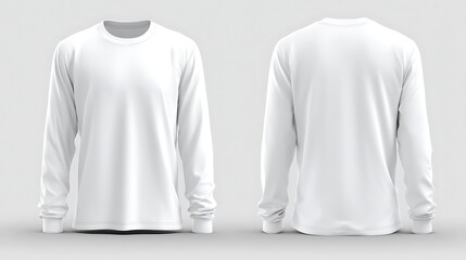 Blank white long sleeve t-shirt template. Front and back views. .