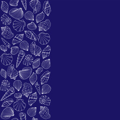 Seashells with copy space for design or message. Hand drawn illustration.