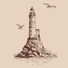 Lighthouse. Hand drawn vector illustration.