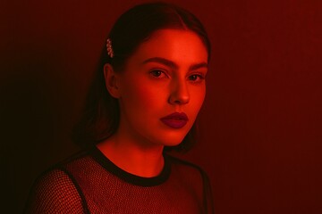 Mysterious Red-Toned Female Portrait with Dramatic Lighting