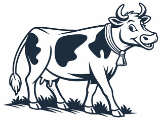 Happy Cow with Black Spots V E C T O R Illustration on White Background Farm Animal Logo Design vector