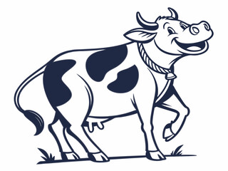 Happy Cow Logo Dark Blue and White V E C T O R Illustration Cartoon Style Dairy Farm Animal vector