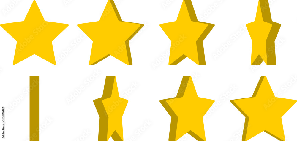 Poster basic 8-frame sprite sheet set of rotating 3d style cute golden star sign symbol icon for game and a
