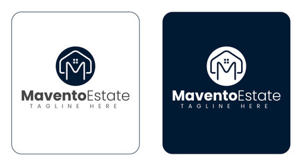 Round M Letter Real Estate Logo with Line House Frame