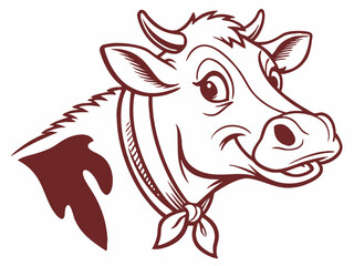 Brown Line Art Cow Head Logo Design with Bandana V E C T O R vector