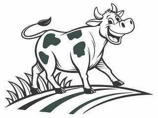 Happy Cartoon Cow Walking in Field Vector Illustration Isolated on White Background