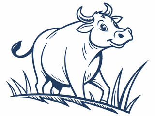 Dark Blue Cow Logo Standing in Grass Vector Illustration bull bovine