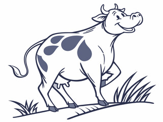 Happy Cartoon Cow with Dark Blue Spots Standing in Grass V E C T O R animal farm animal