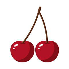 Cherry isograph sketch. Abstract natural ripe cherry berry, cartoon merry sign linocut print effect. Vector illustration. white background