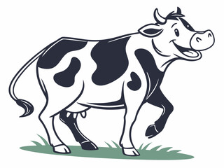 Happy Cartoon Cow with Black and White Spots Standing in Green Grass V E C T O R illustration vector