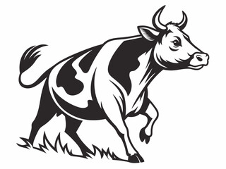 Black and White Cow Logo Vector Illustration Isolated on White Background Stylized Cow Mascot Design