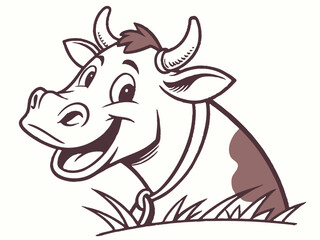 Happy Brown Cow Head Cartoon Illustration with Grass V E C T O R vector graphic