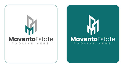 3D Perspective M Letter Real Estate Logo with Geometric Shapes