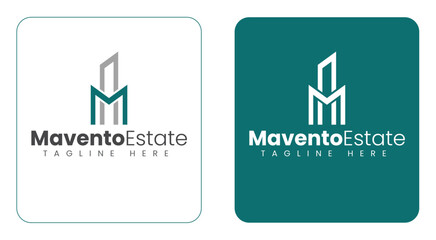 Teal and Gray M Letter High-Rise Real Estate Logo