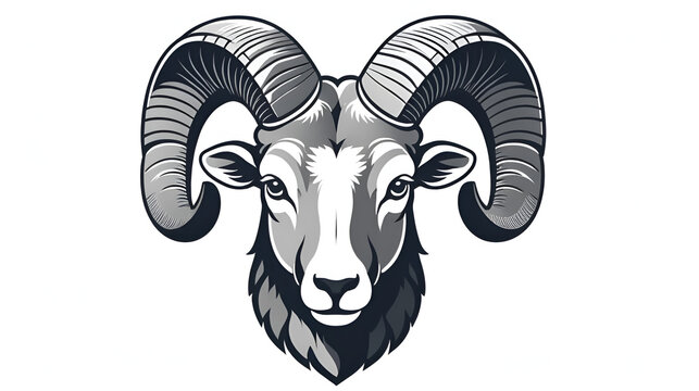 Aries graphic icon. Head ram gray sign isolated on white background. Symbol argali. Vector illustration