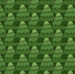 Winter landscape snowy on pine tree forest Seamless pattern. Vector graphic line ink illustration. for Christmas Eve banner,Flat cartoon seamless for Xmas,New Year pajamas, wrapping papers.