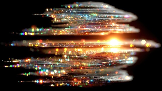 Holographic Data Storm with Prismatic Refraction and Glitch Art Effects on Dark Background