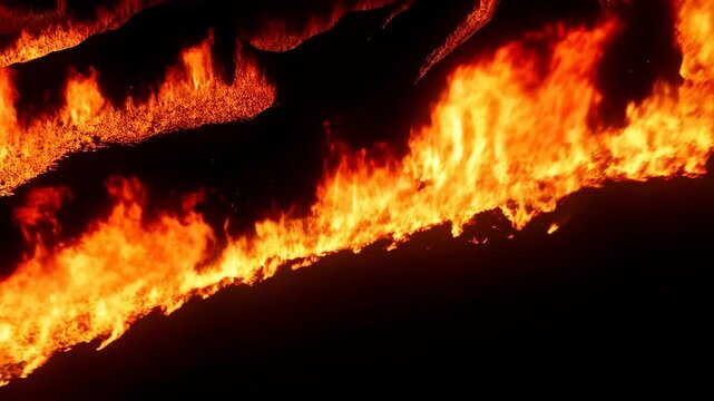 Dynamic flames in motion: intense fire with illuminated sparks and flickering light