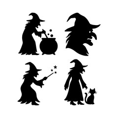 Silhouette Witch Icons Set Halloween Magi