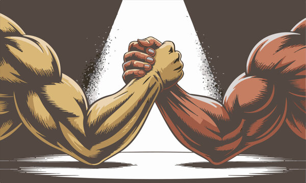 Muscular arms in arm wrestling competition