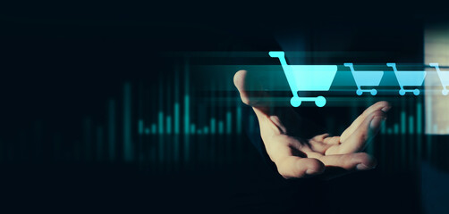 hand of businessman interactive touching a holographic of transaction financial network data...