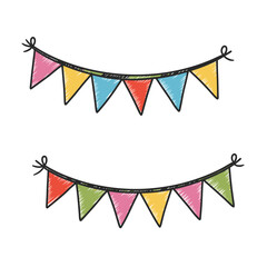 Obraz premium Festive Hand-Drawn Bunting Flags Illustration for Celebrations, Parties, and Decorative Designs. A Whimsical Vector Element for Joyful Occasions and Event Decor
