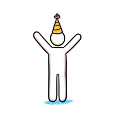Obraz premium Festive Hand-Drawn Stick Figure Celebrating with Party Hat for Joyful Occasions and Birthday Celebrations, Ideal for Vector Graphics and Creative Design Projects