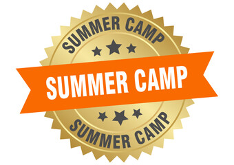 summer camp. summer camp round orange and gold label isolated on transparent background
