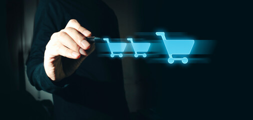 hand of businessman interactive touching a holographic of transaction financial network data...