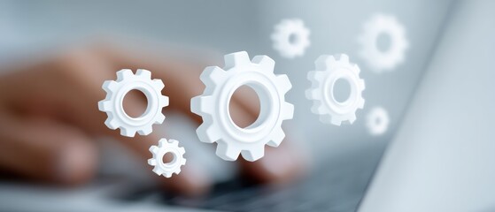 Innovative technology process office workspace visual content digital environment close-up view gear mechanism concept
