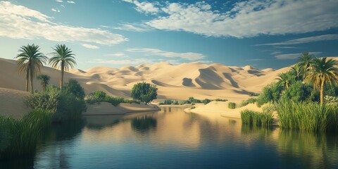 Obraz premium Serene Oasis Palm Trees Desert Landscape and Tranquil Waters