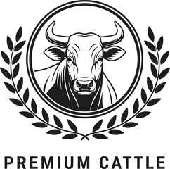 Adobe Illustrator cow head logo design Classic  Crest with Laurel Ornament. 