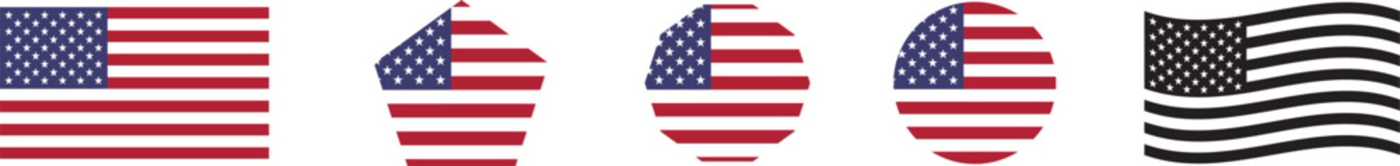 American Flag Icons – Flat and Stylized U.S. Flag Designs in Various Shapes
