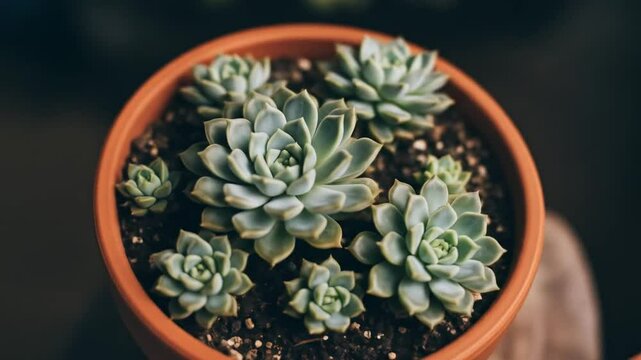 Succulent plants in terracotta pot, close-up