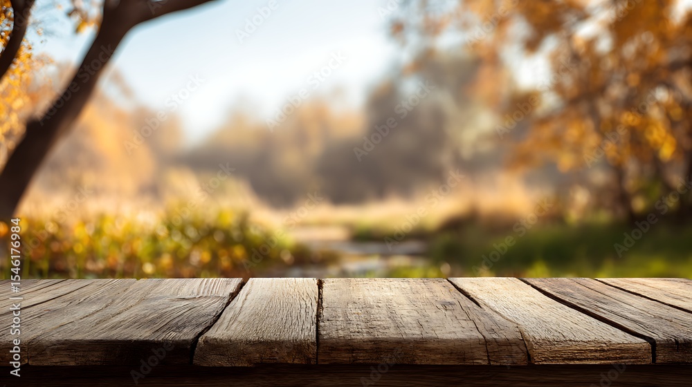 Poster Empty wooden table for product display on autumn nature background