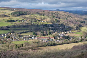 Grindleford Village from Froggatt Edge, Peak District, UK