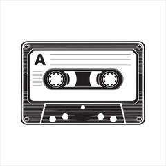 Obraz premium Retro Cassette Tape Silhouette Vector Icon Old Audio Music Media