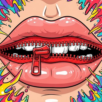 Zipped lips with colorful abstract background illustration