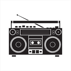 Retro Boombox Silhouette Icon Vector Vintage Radio Cassette Player