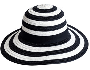 Stylish black and white striped sun hat.