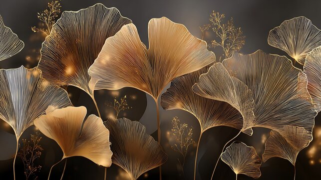 Golden Ginkgo Leaf Wall Art Autumn Luxury Vector Design for Modern Home Decor and AutumnFall Themed Interior Spaces, Embracing Elegance and Warmth. .