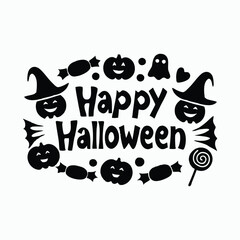 Happy Halloween Vector Design with Candy, Ghost, and Pumpkins